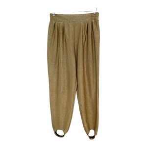 Joan Walters Pants Womens L Gold Metallic Stirrup Lurex Elastic Waist Party